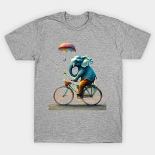 An elephant on a bicycle, holding an umbrella. T-Shirt